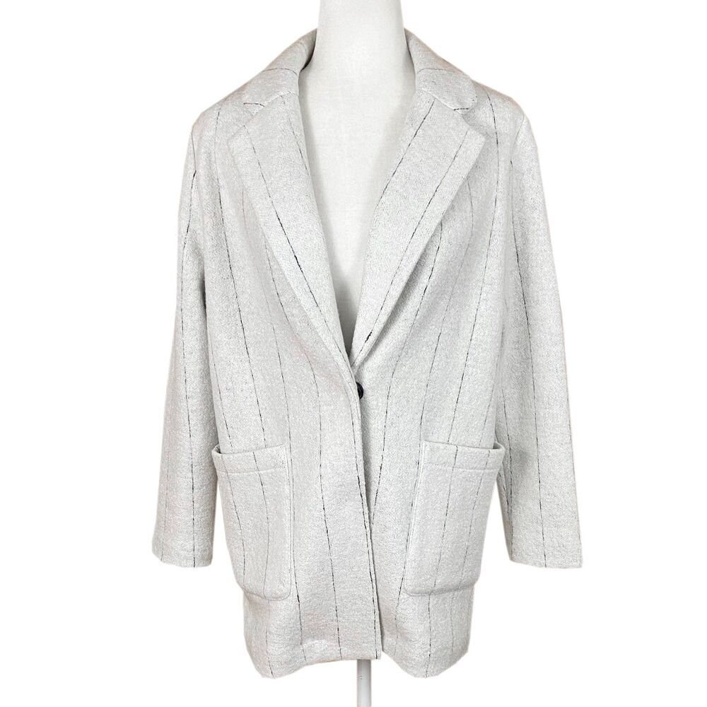 Rachel Zoe Blazer Coat Size S Cream Pinstripe Wool Blend Snap Closure Pockets